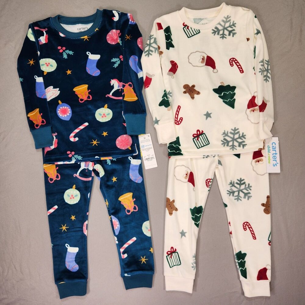 Carter's 2T Christmas Holiday Fleece Pajama Set 2pc Long Sleeve Snug Fit Nwt